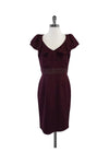 V-neck Hidden Back Zipper Polyester Cap Sleeves Dress With Ruffles