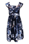 Sexy Off the Shoulder Floral Print Pleated Back Zipper Cutout Polyester Flared-Skirt Spring Evening Dress