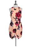Above the Knee Floral Print Round Neck Back Zipper Fitted Dress