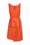 V-neck Sleeveless Fit-and-Flare Fitted Wrap Self Tie Embroidered Floral Print Linen Dress