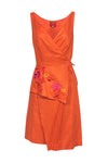 V-neck Fit-and-Flare Sleeveless Linen Wrap Fitted Self Tie Embroidered Floral Print Dress