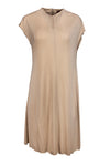 Gathered Shift Round Neck Cap Sleeves Polyester Dress