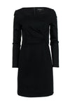 Sheath Long Sleeves Cocktail Lace-Up Pleated Round Neck Sheath Dress/Little Black Dress