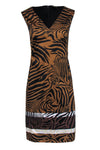 V-neck Animal Zebra Print Cocktail Hidden Back Zipper Colorblocking Sheath Sleeveless Sheath Dress/Party Dress