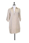 Sexy Sophisticated Above the Knee Lace-Up Linen Collared Dress