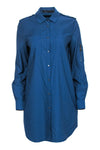 Pocketed Button Front Belted Short Collared Shift Elasticized Waistline Long Sleeves Shirt Dress