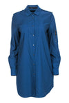 Short Collared Button Front Belted Pocketed Elasticized Waistline Long Sleeves Shift Shirt Dress