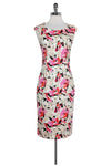 Round Neck Floral Print Slit Cap Sleeves Dress