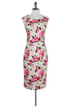 Cap Sleeves Round Neck Slit Floral Print Dress