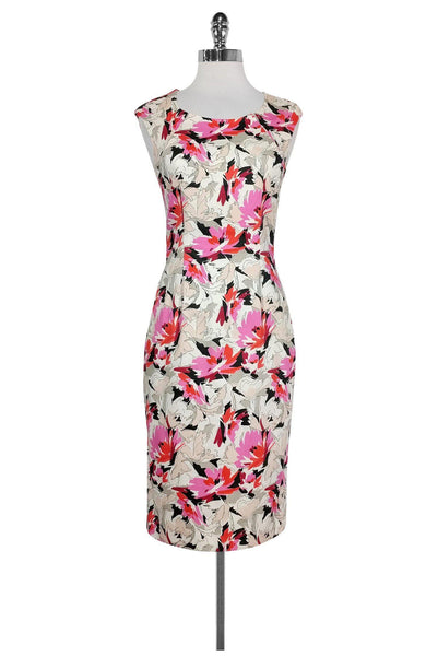 Round Neck Cap Sleeves Slit Floral Print Dress