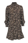 Floral Print Shift Vintage Cutout Long Sleeves Mock Neck Turtleneck Dress