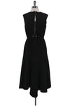 Drawstring Front Zipper Pocketed Collared Midi Dress