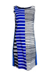 Striped Polka Dots Print Round Neck Shift Piping Dress