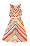 Belted Hidden Back Zipper Chevron Print Round Neck Party Dress