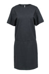 Dropped Waistline Button Closure Shift Round Neck Short Sleeves Sleeves Midi Dress