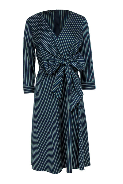 V-neck Striped Print Fitted Long Sleeves Spring Dress