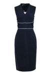 V-neck Sheath Piping Hidden Back Zipper Back Vent Sleeveless Sheath Dress