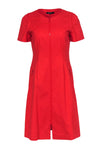 Short Sleeves Sleeves Sheath Round Neck Pocketed Darts Front Zipper Sheath Dress/Midi Dress