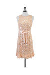 Sleeveless Tie Waist Waistline Beaded Hidden Back Zipper Sequined Dress With a Ribbon and Ruffles