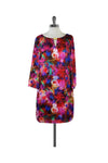 Abstract Print Shift 3/4 Sleeves Keyhole Polyester Round Neck Evening Dress