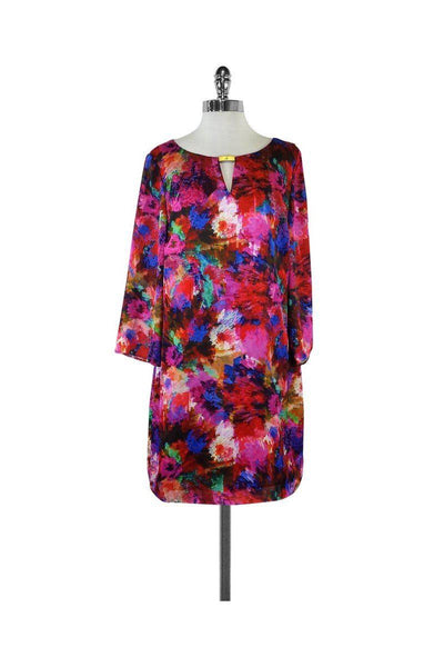 Round Neck Shift 3/4 Sleeves Polyester Abstract Print Keyhole Evening Dress