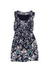 V-neck General Print Draped Sleeveless Dress With Ruffles