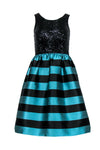 A-line Cocktail Round Neck Rayon Sequined Striped Print Dress