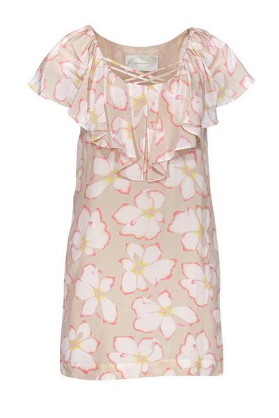 Short Sleeves Sleeves Shift Floral Print Spring Scoop Neck Dress With Ruffles