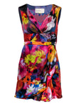 V-neck Sheath Floral Print Hidden Side Zipper Silk Sheath Dress