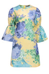 Tall Bell Sleeves Spring Floral Print Round Neck Hidden Back Zipper Pocketed Polyester Shift Dress