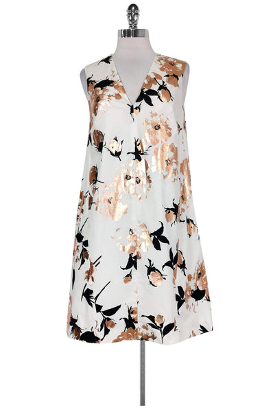 Tall A-line V-neck Collared Sleeveless Floral Print Side Zipper Pocketed Dress