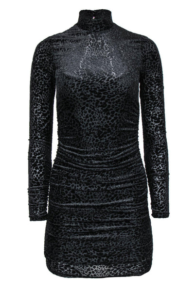 Cutout Ruched Mock Neck Animal Leopard Print Long Sleeves Bodycon Dress/Club Dress/Party Dress