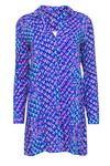 V-neck Collared Shift Pocketed Button Front Long Sleeves Rayon General Print Shirt Dress