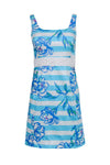 Scoop Neck Cotton Hidden Back Zipper Fitted Pleated Sleeveless Sheath Dog Striped Floral Print Sheath Dress