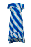 Strapless High-Low-Hem Beaded Sleeveless Striped Print Polyester Midi Dress With Ruffles
