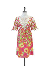 Short Sleeves Sleeves Embroidered Floral Print Cotton Dress With a Bow(s)