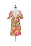 Cotton Embroidered Short Sleeves Sleeves Floral Print Dress With a Bow(s)