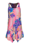 Tropical Print Shift Cotton Scoop Neck Sleeveless Beach Dress