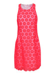 Floral Print Hidden Back Zipper Embroidered Sleeveless Polyester Sheath Round Neck Sheath Dress With Pearls