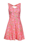 A-line V-neck Floral Print Open-Back Back Zipper Cotton Dress