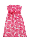 Strapless Belted Summer Floral Print Cotton Elasticized Waistline Dress With a Ribbon