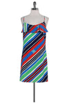 Striped Print Silk Spaghetti Strap Dress With Ruffles