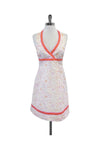 V-neck Floral Print Cotton Hidden Back Zipper Halter Dress