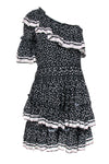 Viscose Bell Sleeves One Shoulder Floral Print Hidden Side Zipper Tiered Short Dress With Ruffles
