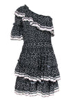 Viscose Tiered Hidden Side Zipper Short Floral Print Bell Sleeves One Shoulder Dress With Ruffles