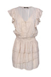 Plunging Neck Tiered Cotton Tie Waist Waistline Dress With Ruffles