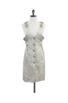 Button Front Sleeveless Elasticized Waistline Pinafore Dress
