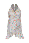 V-neck Keyhole Sheer Wrap Racerback Polka Dots Print Dress With Ruffles