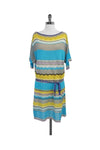 Striped Print Tie Waist Waistline Short Sleeves Sleeves Knit Boat Neck Dress