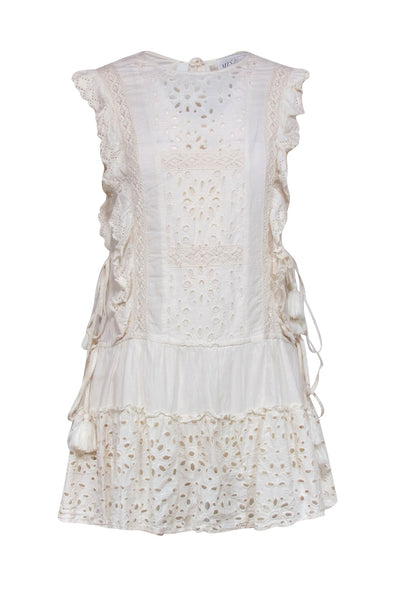 Summer Cap Flutter Sleeves Cotton Drawstring Self Tie Dress With Ruffles